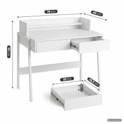 Birou compact, MDF melaminat, cu 2 sertare si raft, cadru metalic, 78x48x95 cm, alb