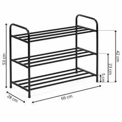 Raft metalic pentru pantofi cu 3 niveluri, capacitate 15 kg, 66x28x53 cm, negru