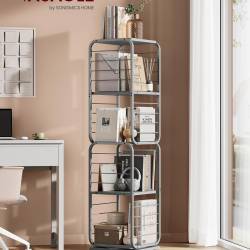 VASAGLE Biblioteca rotativa 360 grade, cadru metalic, cu 5 polite MDF, 43x43x158cm, gri