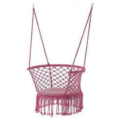 Scaun rotund tip leagan suspendat pentru casa sau gradina, cu franjuri, 150kg, cu perna, roz