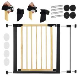 Poarta de siguranta Safety Gate pentru scari, ajustabila, din lemn cu structura otel, 82-89cm, negru maro