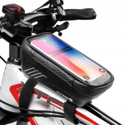 Borseta pentru bicicleta, impermeabila, cu husa pentru telefon, montare pe bara, 19,5x11x9cm