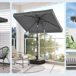 SONGMICS Umbrela de gradina cu manivela, 200x150 cm, UPF 50+, inclinare 30°, structura metalica, gri