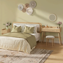 SONGMICS Taburet rotund boho cu picioare din lemn si sezut moale, 37x37x43 cm, alb crem