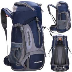 Rucsac tactic militar pentru drumetie, cu husa de ploaie, 60 litri, 25 kg, 70x40x24 cm, gri albastru