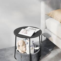 VASAGLE Masuta de cafea rotunda cu cos de stofa, stil modern, 45x50cm, negru-gri