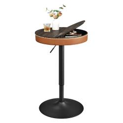 VASAGLE Masa de bar maro caramel, 59x59x(83-105) cm – inaltime reglabila, compartiment de depozitare