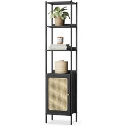 VASAGLE Biblioteca cu 6 etaje, cadru metalic, usa cu efect ratan Boho, 30x40x175 cm, negru