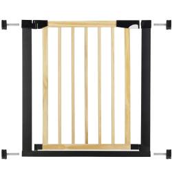 Poarta de siguranta Safety Gate pentru scari, ajustabila, din lemn cu structura otel, 75-82cm, negru maro