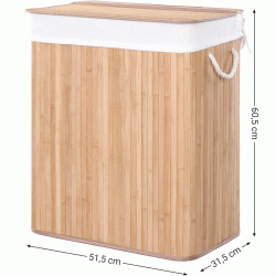 SONGMICS Cos de rufe din bambus cu capac, sac detasabil, volum 100L, 52x32x61 cm, maro