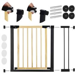 Poarta de siguranta Safety Gate pentru scari, ajustabila, din lemn cu structura otel, 89-96cm, negru maro