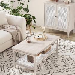 VASAGLE Masuta de cafea, din MDF, cu spatiu de depozitare pe 2 nivele, 55x100x45 cm, stil boho, bej