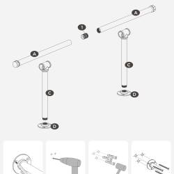 SONGMICS Set 2 sine metalice de agatat haine, montare pe perete, aspect industrial, 84x30x7cm, negru