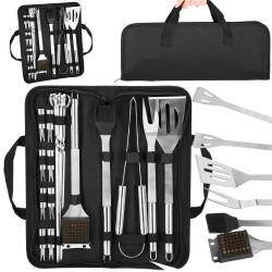Set accesorii pentru gratar din inox, 20 de piese inclusiv perie, husa transport