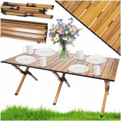 Masa pentru camping cu sistem de pliere rapida, cadru metalic otel, 118x60x45cm, maro