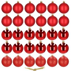 Set globuri de Craciun, 30 bucati, 3 modele, 3cm, rosu