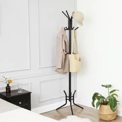 VASAGLE Cuier pentru haine, din otel, tip pom, cu 12 carlige, 176cm, negru