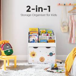 SONGMICS Organizator de jucarii si carti pentru copii, multifunctional, cutie detasabila cu roti, 63x30x70cm, alb