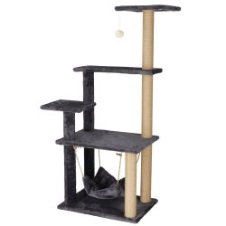 Ansamblu de joaca pentru pisici, cu loc pentru zgariat, hamac, minge, 121cm, grafit