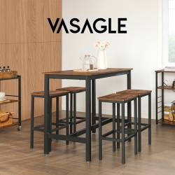 VASAGLE Masa de bar dreptunghiulara cu cadru metalic, 3 rafturi, design industrial, 109x60x100cm, maro vintage si negru