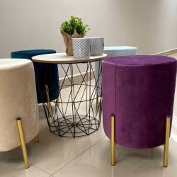 Taburet rotund, tapitat cu stofa, picioare otel, sarcina 100kg, 28x42cm, albastru