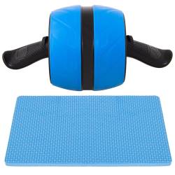 Aparat fitness tip roata pentru abdomene cu covor din spuma, albastru negru