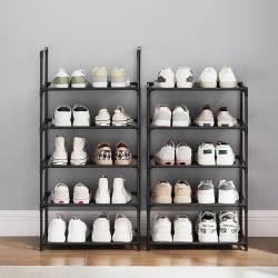 SONGMICS Raft de depozitare pantofi pe 10 niveluri, metal, instalare modulara, 28x45x173cm, negru