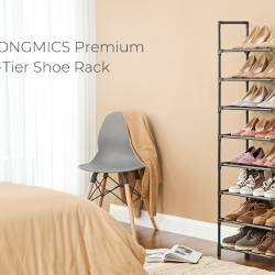 SONGMICS Raft de depozitare pantofi pe 8 niveluri, metal, instalare modulara, 28x46x145cm, negru