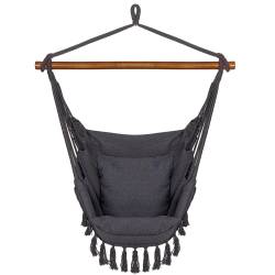 Hamac tip leagan suspendat pentru casa sau gradina HM45, gri inchis cu perne, 130x100cm, 150kg