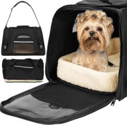 Geanta pentru transport animale mici-medii, pentru caine si pisica, cu saltea, 27x44x25 cm, negru