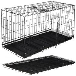 Cusca pentru animale, 2 usi, Pliabila din metal, XXL, Negru, 130x70x61 cm