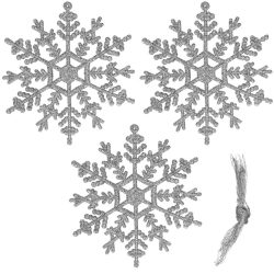 Decoratiune brad fulg de zapada, set 3 bucati, 12 cm, argintiu