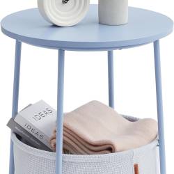 VASAGLE Masuta de cafea rotunda cu cos de stofa, stil modern, 45x50cm, albastru