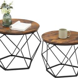 VASAGLE Set de 2 mese de cafea, blat detasabil, stil industrial, 50x40cm si 40x36cm, maro rustic si negru