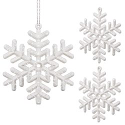 Decoratiune brad fulg de zapada, set 3 bucati, 8 cm, alb