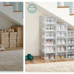 SONGMICS Cutii de pantofi, set de 18 organizatoare stivuibile, structura rezistenta ABS, 34x23x14cm, transparent