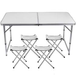 Set masa pliabila reglabila si 4 scaune, tip valiza, gri, 120x60cm