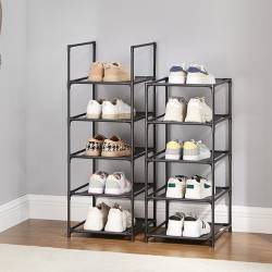 SONGMICS Suport pentru pantofi cu 10 nivele, cadru metalic, rafturi din textil, 33x33x173cm, negru