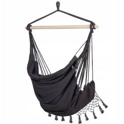 Hamac tip leagan suspendat pentru casa sau gradina HM44, gri inchis cu perne, 130x100cm, 150kg