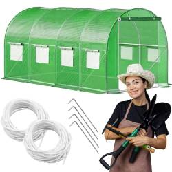 Sera de gradina, tip tunel cu cadru metalic, 200x450cm, 9 ferestre, verde, 9 mp