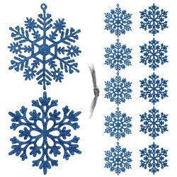 Decoratiune brad fulg de zapada, set 12 bucati, 10cm, albastru