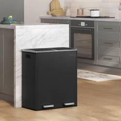 SONGMICS Cos de gunoi din inox cu 2 compartimente colectare selectiva, cu galeti interioare, 2x30litri, negru