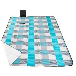 Patura pentru picnic sau plaja, cu folie izolatoare si maner, 200x300cm, albastru gri