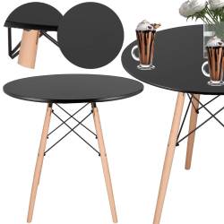 Masa dining bucatarie, rotunda, diametru 80 cm, inaltime 75 cm, Blat MDF, Picioare lemn, Negru