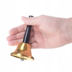 Clopotel auriu din metal, cu maner din lemn, 12 cm