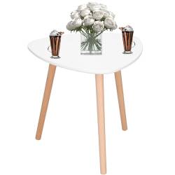 Masa de cafea, ovala, diametru 50 cm, inaltime 48 cm, Blat MDF, Picioare lemn, Alb