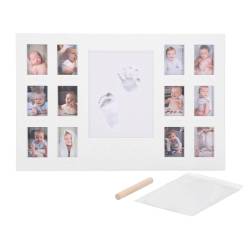 Kit amprenta mulaj manuta sau piciorus bebe si rama foto, 24x37cm, alb