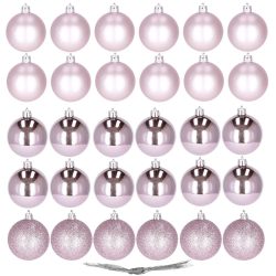Set globuri de Craciun, 30 bucati, 3 modele, 3 cm, roz