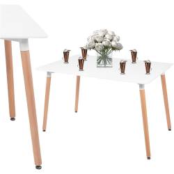 Masa dining bucatarie, dreptunghiulara, 120x80x74 cm, Blat MDF, Picioare lemn, Alb
