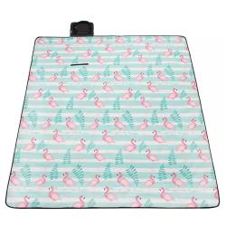 Patura pentru picnic sau plaja, cu folie izolatoare si maner, 200x200cm, flamingo, verde roz